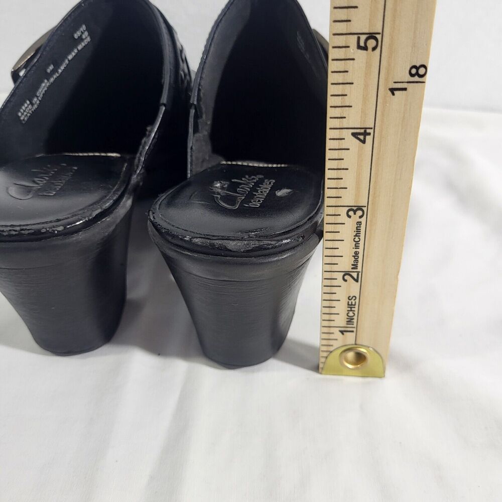 Clarks Bendable’s Women’s Black Mules Heel Buckle Shoes Size 9 M 83544 Leather - Picture 5 of 8